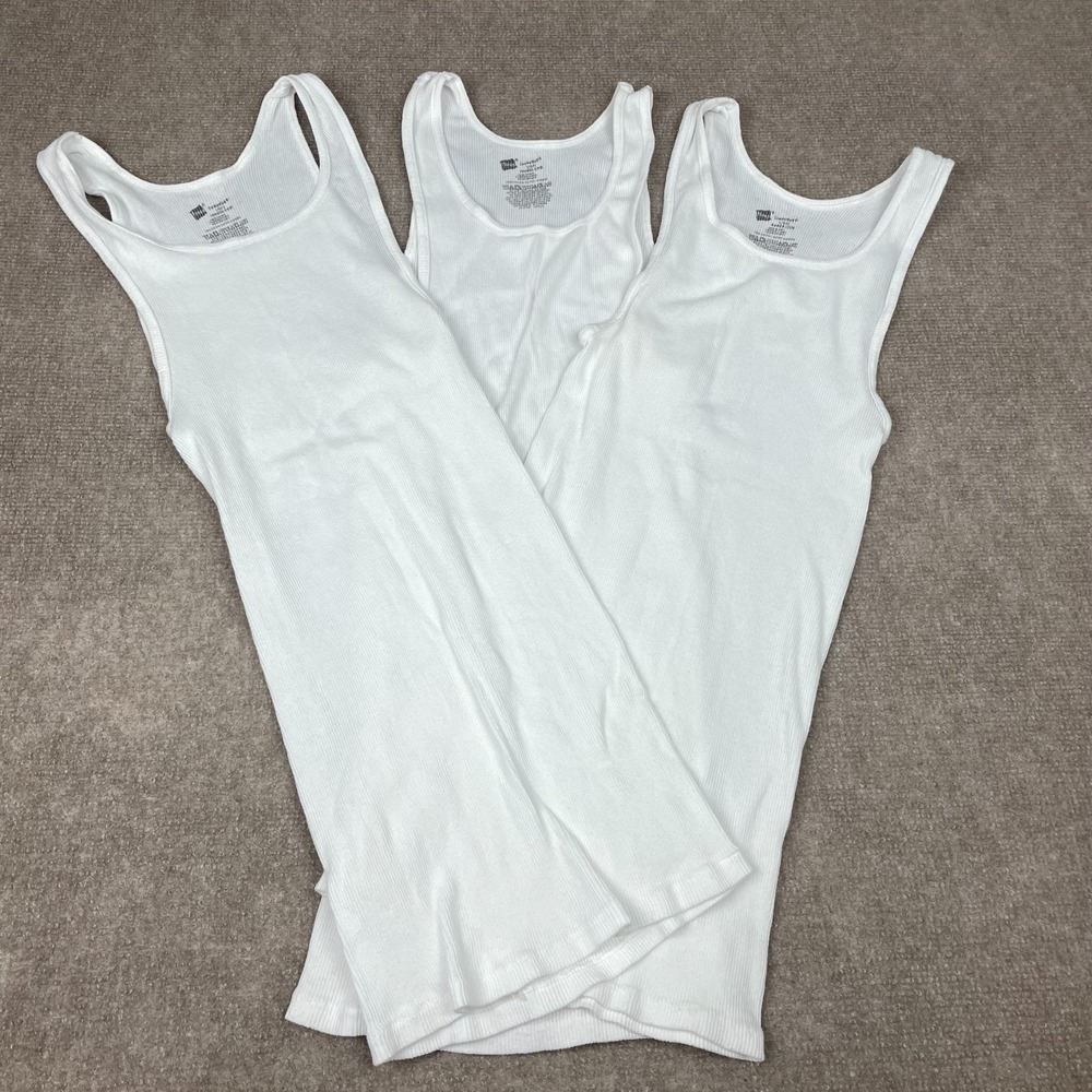 Hanes Comfortsoft Tank Top Mens Large White Cotton Ribbed Scoop Neck Lot Of 3